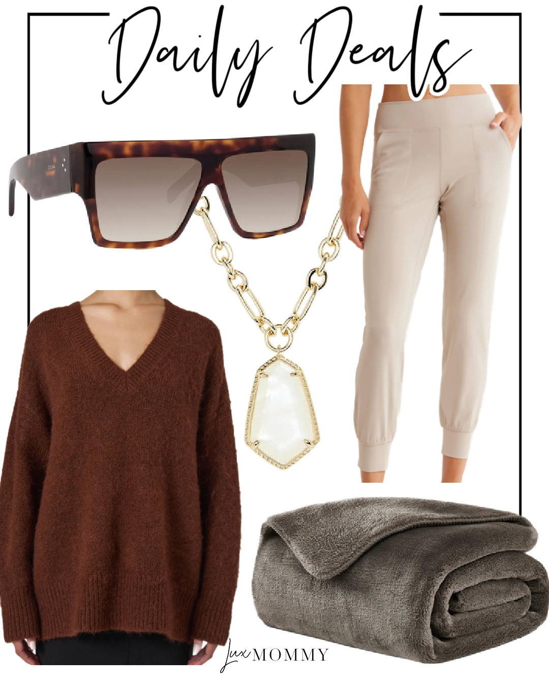 Daily Deals, Deals of the day!!
Celine Sunglasses, Joggers, French Connection, Oversize V-Neck Sweater, Kendra Scott, Pendant Necklace, UGG Throw Blanket 

 #LTKActive #LTKHome #LTKSaleAlert