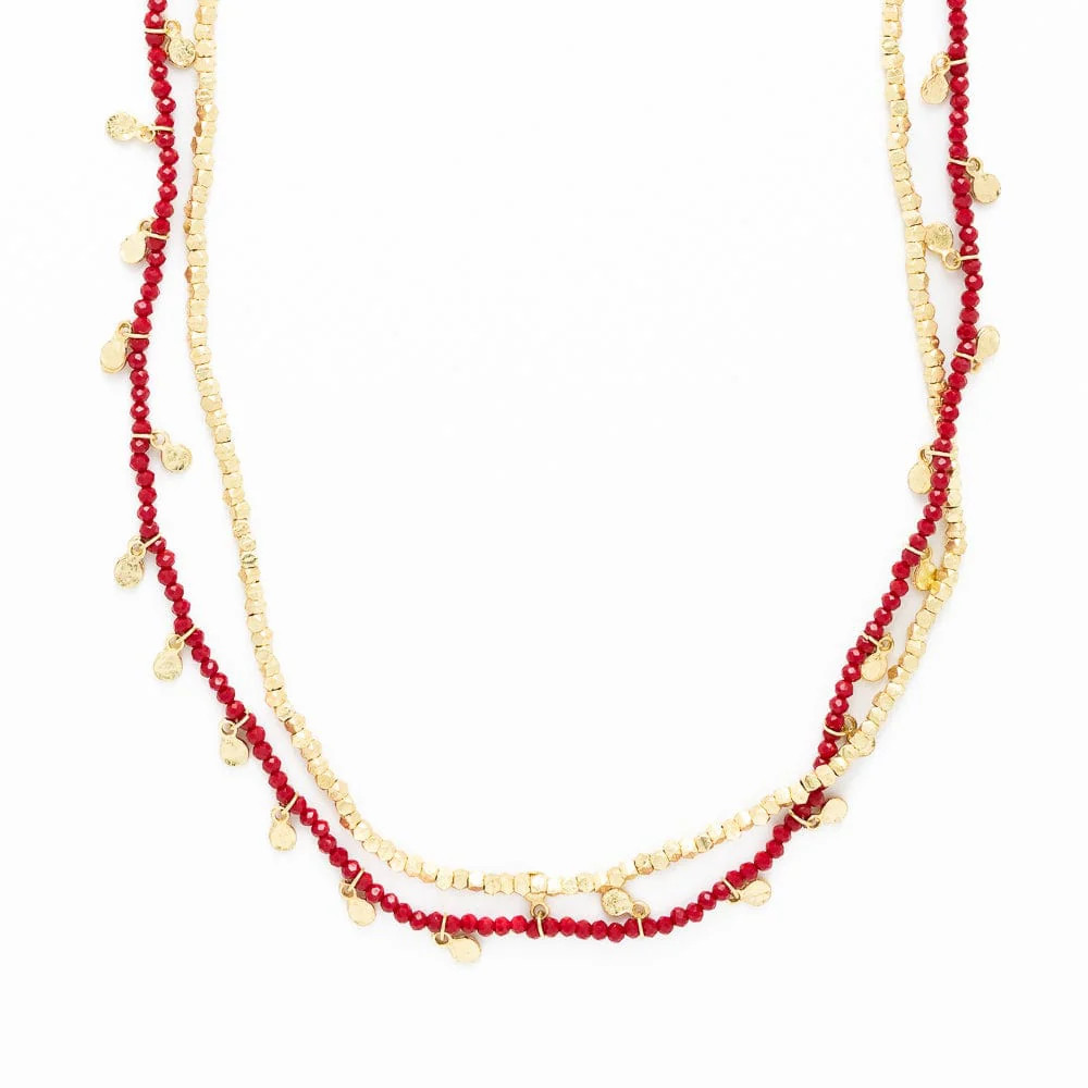 Milly Double Strand Crystal Necklace Brass + Red | INK+ALLOY
