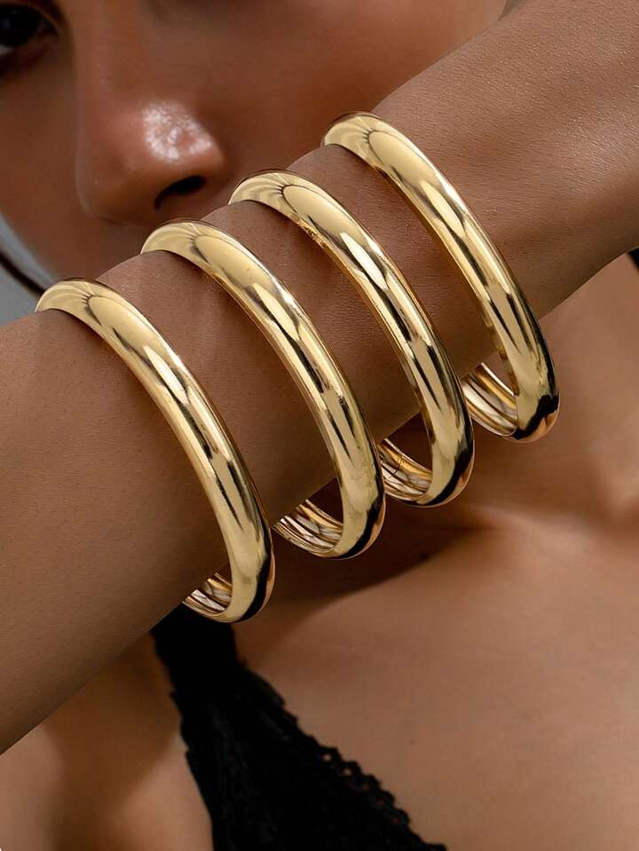 4pcs/Set Luxury Circular Metal Bangle Set For Women, Suitable For Formal Events, Parties And Gath... | SHEIN
