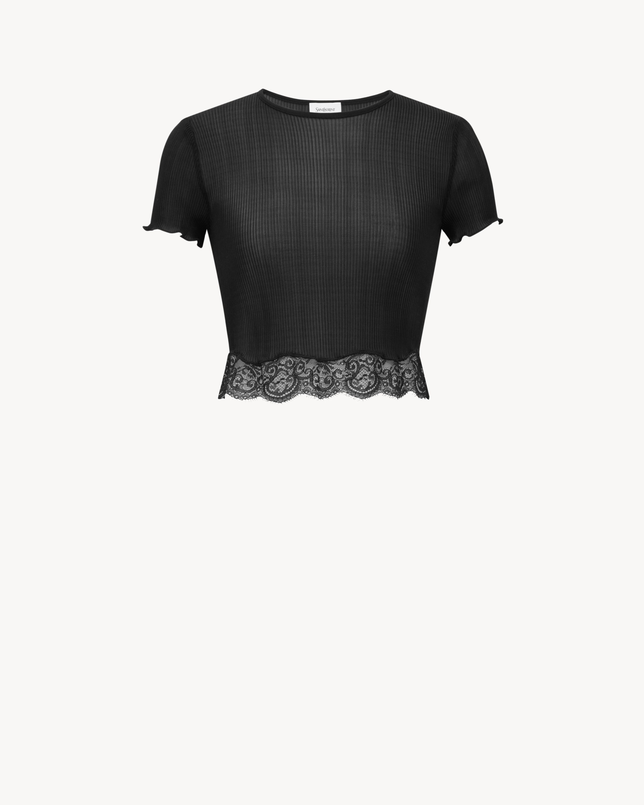 laced t-shirt in ribbed silk | Saint Laurent Inc. (Global)