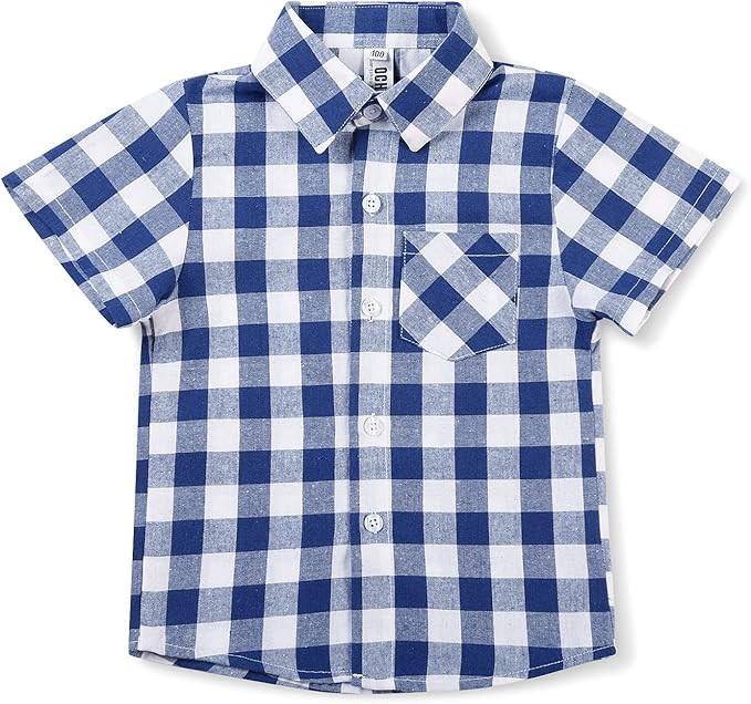 OCHENTA Boys' Plaid Button Down Shirts Short Sleeve Lightweight Summer Casual Shirts | Amazon (US)