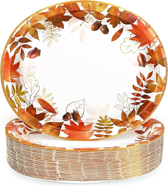Homlouue 50PCS Autumn Leaves Plates, 12x10 Oval Fall Paper Plates, Thanksgiving Plate, Large Than... | Amazon (US)
