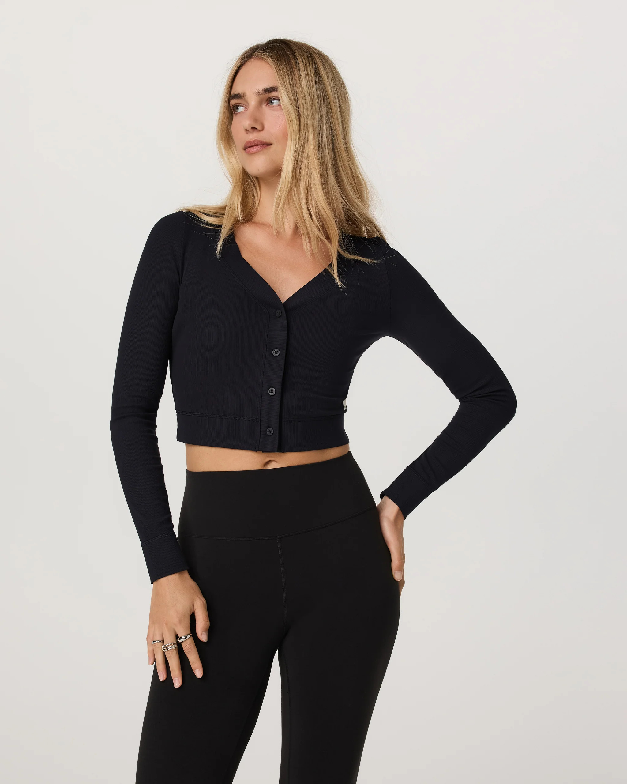 Long Sleeve Pose Mini Cardigan | Women's Black Top | Vuori | Vuori Clothing (US & Canada)