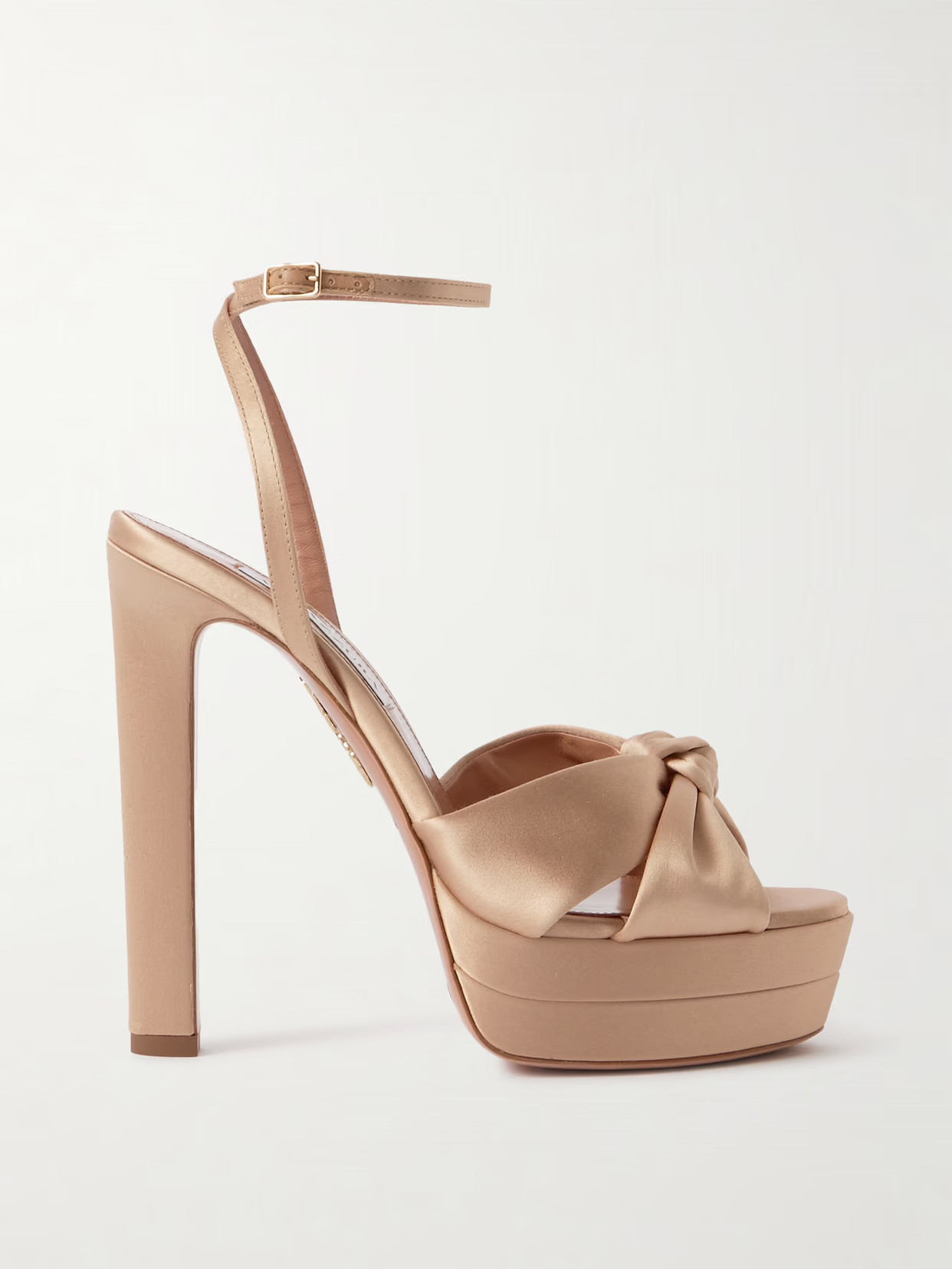 Aquazzura - Cupid Plateau 130 Knotted Satin Platform Sandals - Pink | NET-A-PORTER (US)