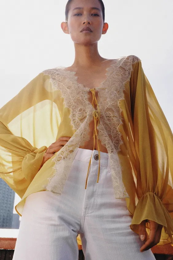 ZW COLLECTION COMBINATION LACE BLOUSE | Zara US