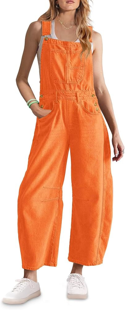 ReachMe Womens Casual Adjustable Bib Overalls Classic Wide Leg Jumpsuits Vintage Barrel Overalls ... | Amazon (US)
