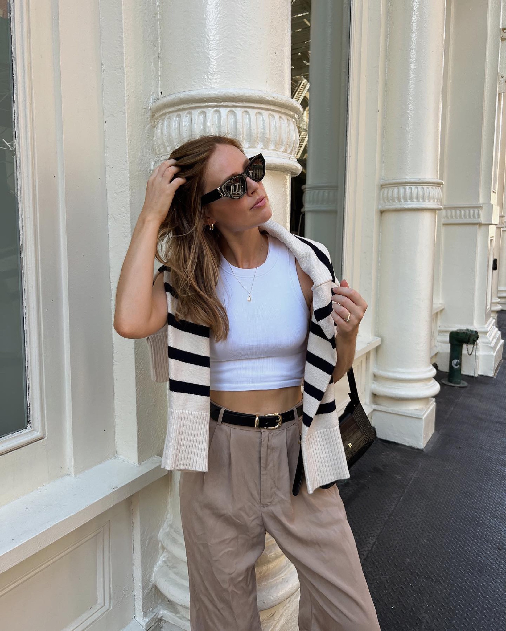 Easy transitional fall outfit with wide leg brown pants and striped sweater 

#LTKSeasonal