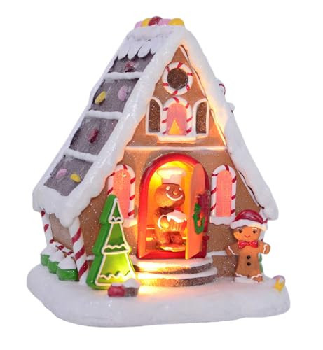 YQQY 7" H Christmas Gingerbread House - Warm LED Lights, Animated Candy Man, Handpainted Resin Village, Battery Operate Figurine Building for Indoor Home Tabletop Decor | Amazon (US)