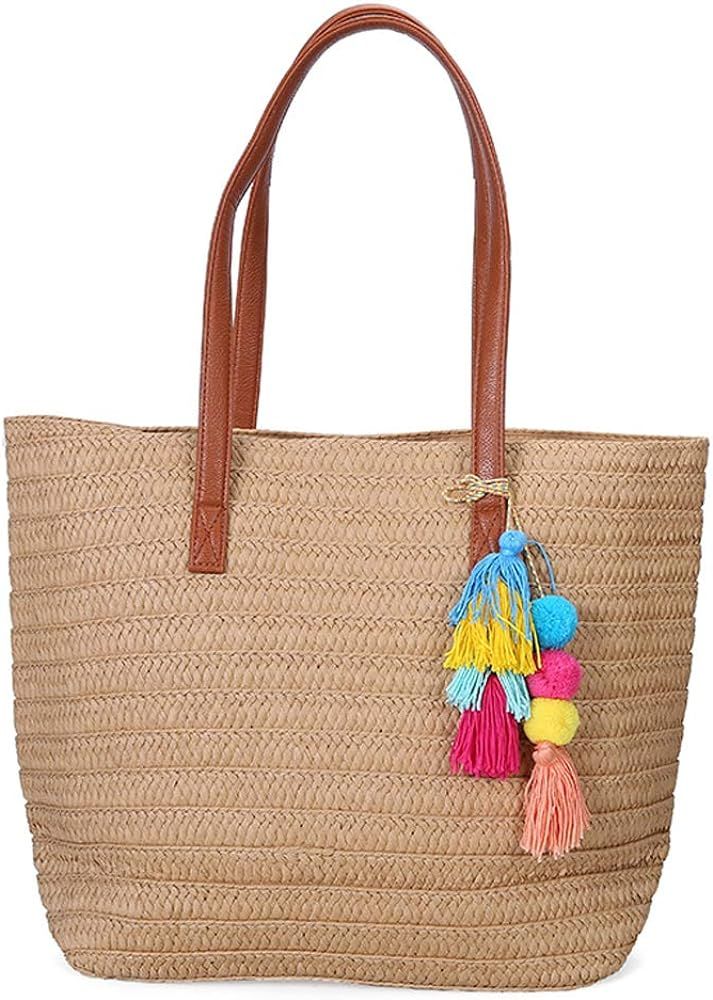 Avilego Women Straw Woven Tote Beach Handmade Summer Shoulder Bag Handbag | Amazon (US)