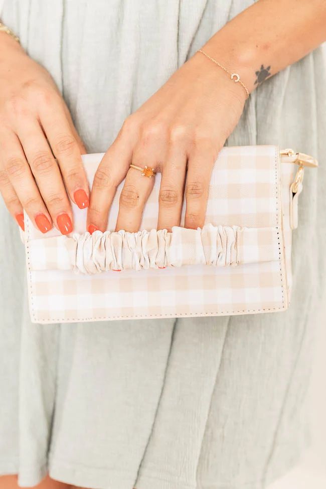 Planned Event Beige/Ivory Gingham Purse | Pink Lily