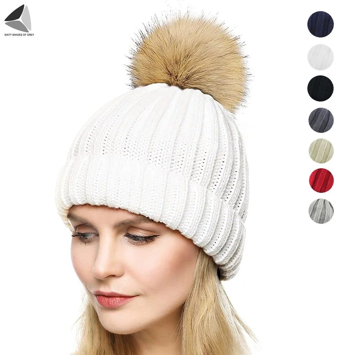 Sixtyshades Womens & Child Winter Warm Knitted Hats Thick Slouchy Beanie Cap with Pompom for Ski ... | Walmart (US)