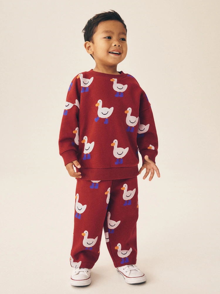 Burgundy Red All Over Print Crew Neck Sweat Top and Joggers Set (3mths-7yrs) | Next US