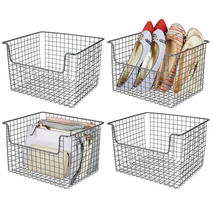 mDesign Metal Wire Open Dip Closet Storage Organizer Basket, 4 Pack, Dark Gray | Target