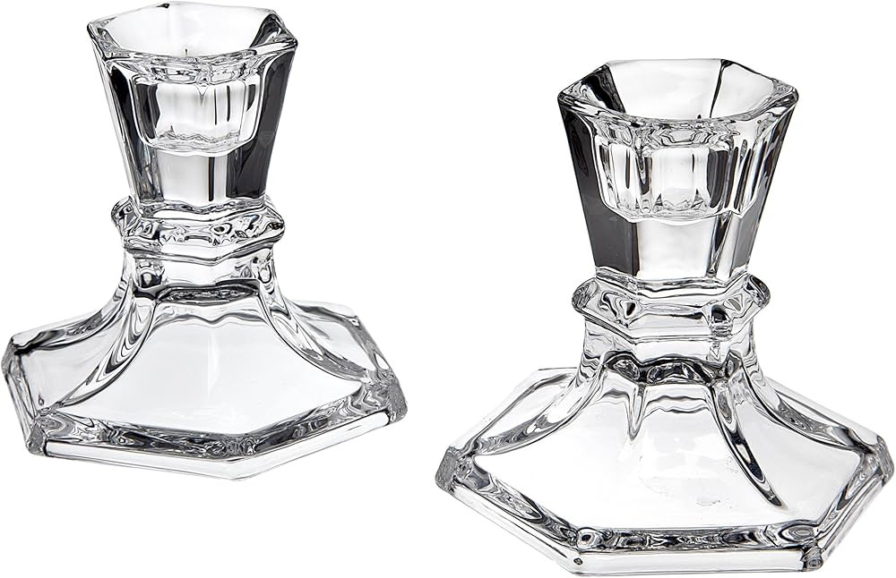 Godinger Silver Art Set of 2 Hexagon Crystal Candle Stick Holders | Amazon (US)