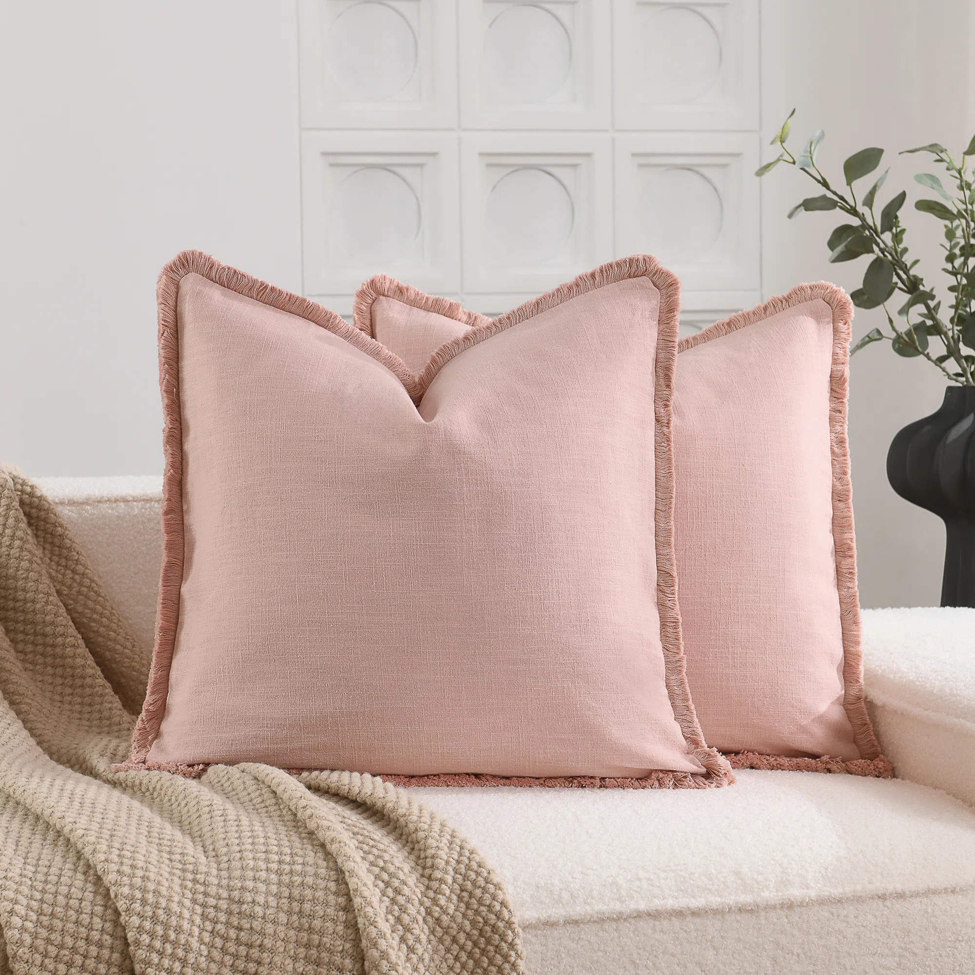 NordECO HOME Cozy Soft Washed Linen Textured Boho Farmhouse Pillow Cover With Tassels Edge & Revi... | Wayfair North America