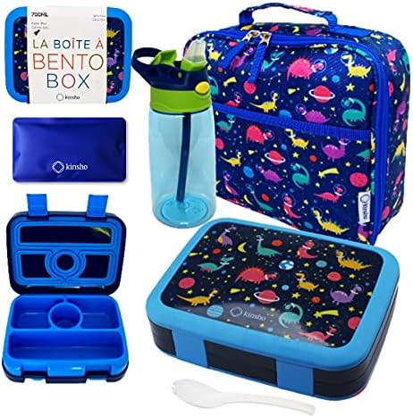 Bento Lunch Box, Insulated Bag, Water Bottle & Ice Pack Set for Kids Toddlers, 4 Portion Sections... | Amazon (US)