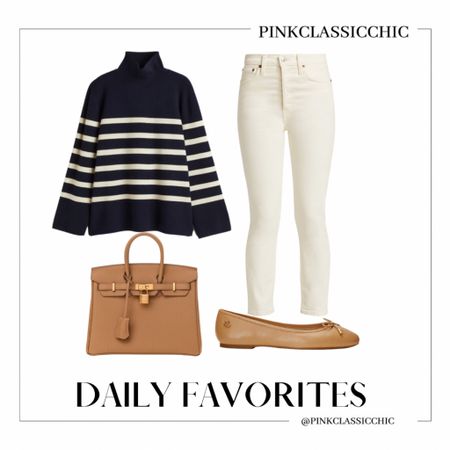 Striped sweater, turtleneck, ivory jeans, redone jeans, flats, casual outfits, Ralph Lauren, beige shoes, beige bag, work outfits, work wear, office looks, chic outfits 

#LTKU #LTKunder100 #LTKstyletip