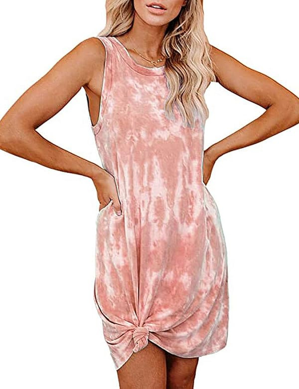 Yinggeli Women's Tie-Dye Print Swimsuit Beach Cover Ups Sleeveless Casual T Shirt Sundress Tank D... | Amazon (US)