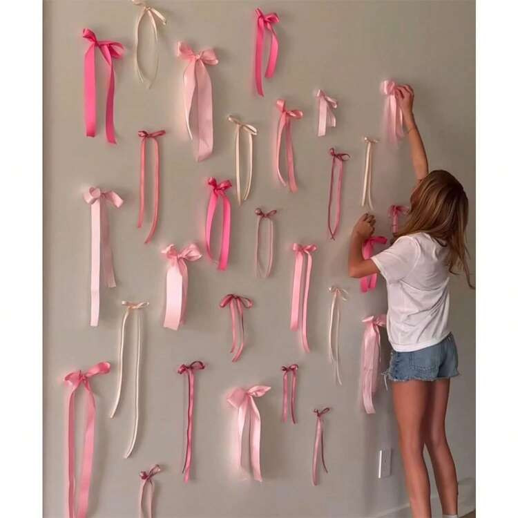 12/24/32pcs Pink Bow Wall Decor, Bow Garland Suitable For Birthday, Bridal Shower, Bachelorette Party, Gender Reveal Party | SHEIN