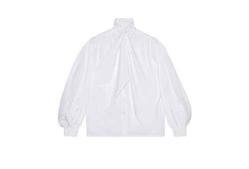 Cotton poplin shirt with tie front | Gucci NL