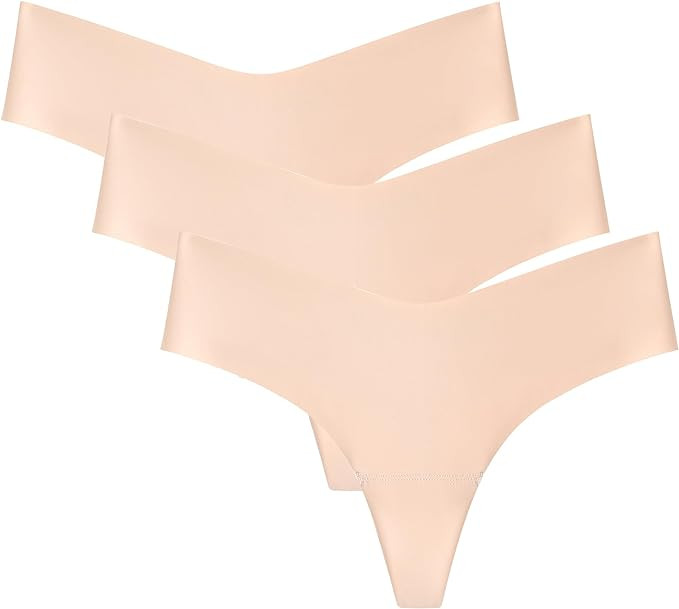 WANDER Seamless Thongs for Women Comfortable No Show Thong Invisible V-waisted Breathable Stretch... | Amazon (US)