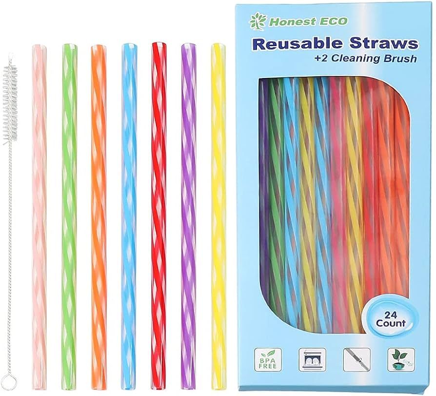 Reusable Stirrer Straws, Straw Cleaner Brush, Short Assorted color Plastic Straws fit for Milk & ... | Amazon (US)