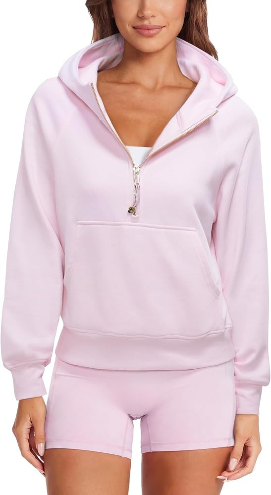 SUUKSESS Women Gold Half Zip up Cotton Hoodies Casual Pullover Sweatshirt | Amazon (US)