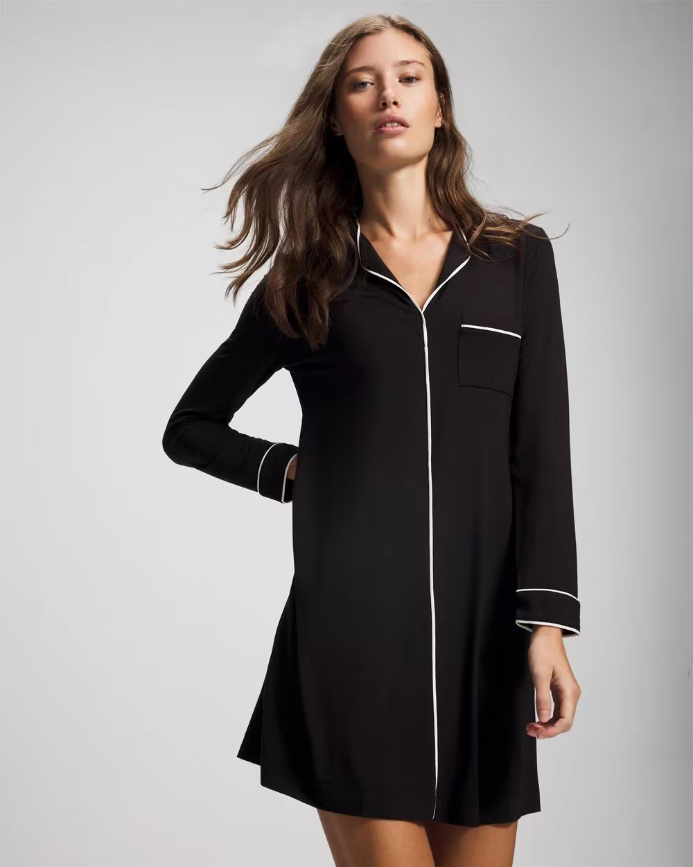 Piped Long-Sleeve Sleepshirt | Soma | SOMA