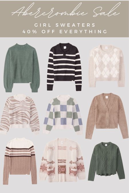 Abercrombie and Fitch Sale 40% off everything. Roundup of girls sweaters. Girls clothes, girls sweaters, winter sweaters, girls outfits, girl outfit ideas. 

#LTKGiftGuide #LTKkids #LTKCyberweek