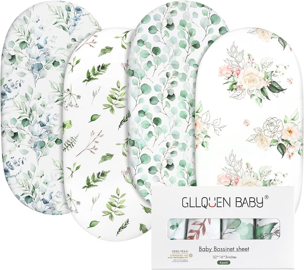 Gllquen Baby Bassinet Sheets 4 Pack, Breathable Cozy Fitted Mattress Sheet, Elastic Travel Crib F... | Amazon (US)