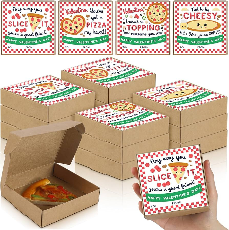 Nuogo 60 Pcs Valentine's Day Small Pizza Box 3.94 x 3.94 x 1.18 Inch Mini Pizza Box with Sticker ... | Amazon (US)
