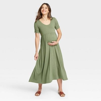 The Nines by HATCH™ Shirred Short Sleeve Jersey Maternity Dress Olive Green | Target