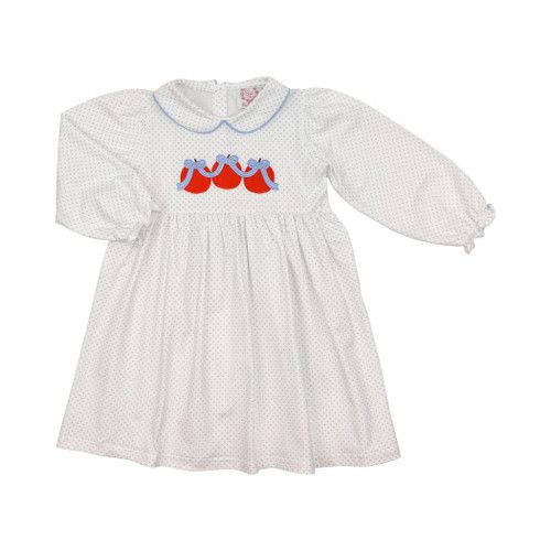 Blue Dot Knit Pumpkin with Bow Dress | Cecil and Lou