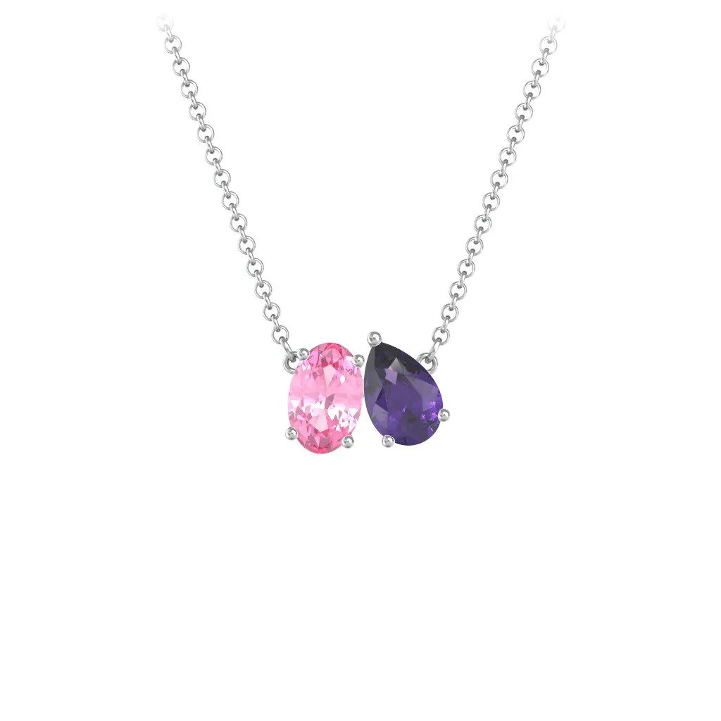 Toi et Moi Oval and Pear Gemstone Necklace | Jewlr