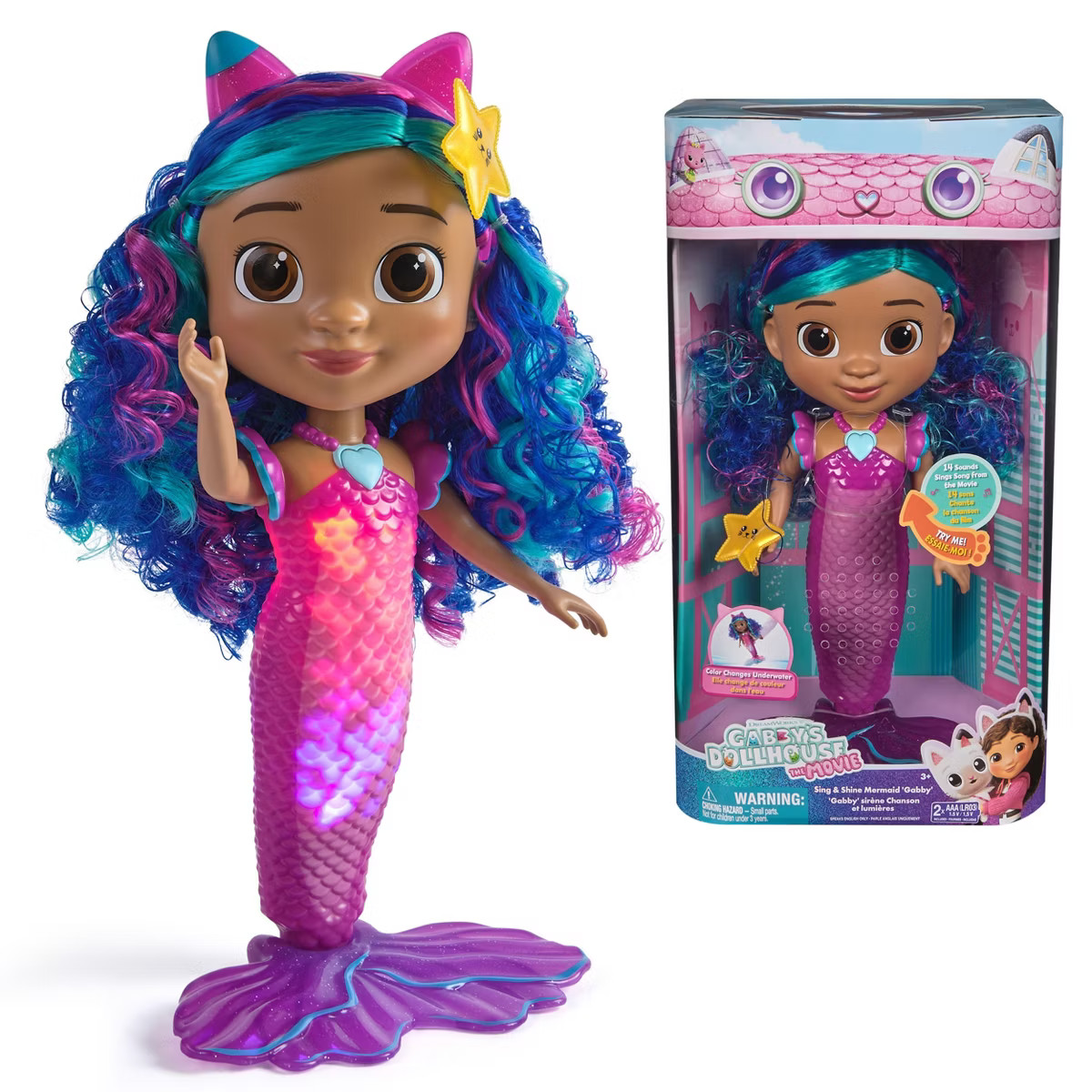Gabby's Dollhouse: The Movie, Sing & Shine Mermaid Gabby, Waterproof Mermaid Doll, Lights & Sound... | Target