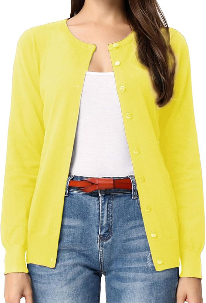 GRACE KARIN Women's Long Sleeve Button Down Crew Neck Classic Sweater Knit Cardigan | Amazon (US)