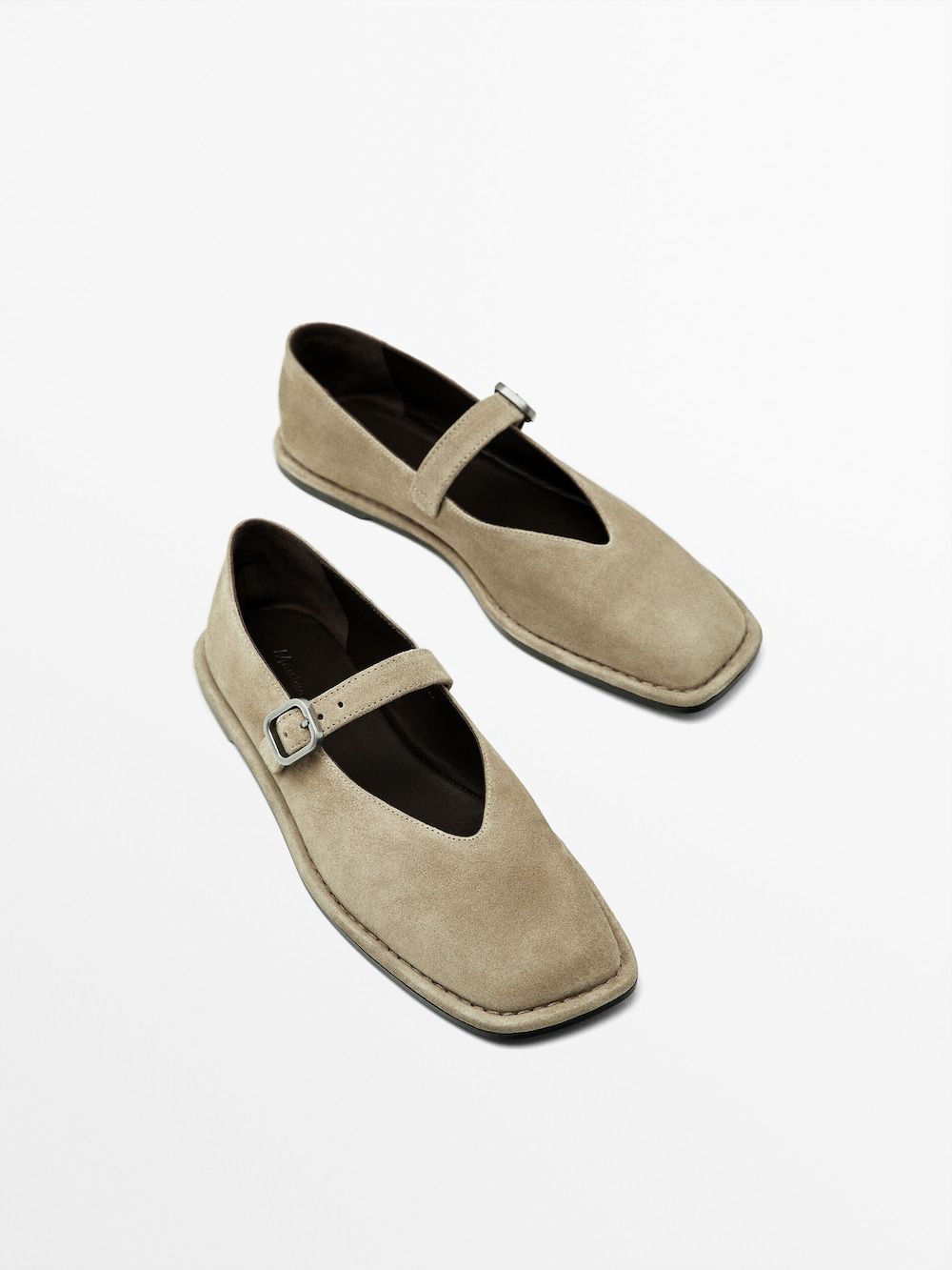 Split suede ballet flats with buckle | Massimo Dutti (US)