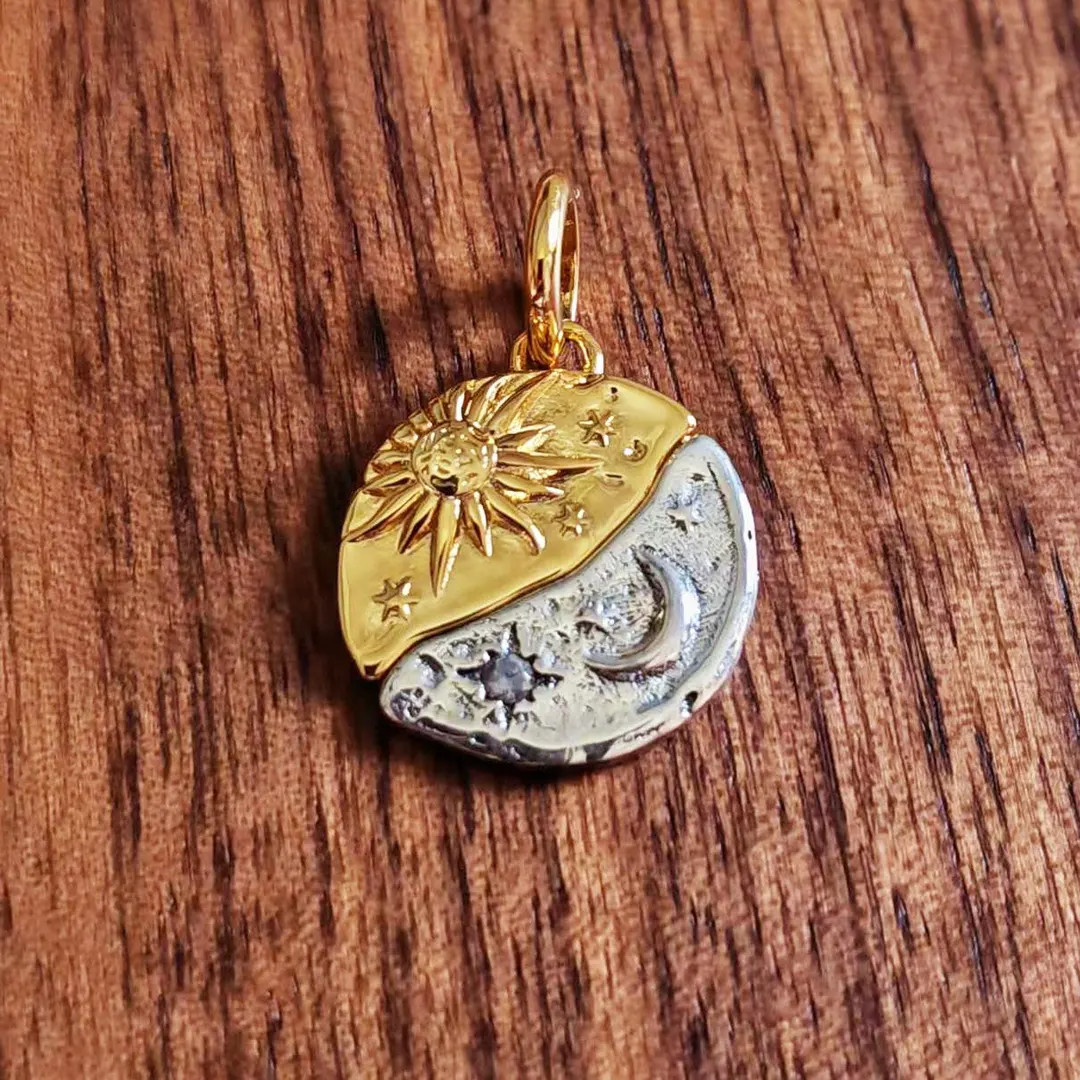 Two-tone Sun and Moon Medallion Charm: Sterling Silver Me Dangle Pendant | Etsy (US)
