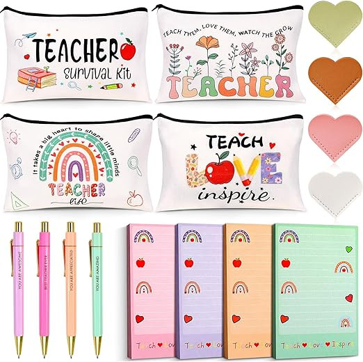 Teacher Appreciation Gifts Bulk, 16Pcs Gifts for Women with Teacher Survival Kit Makeup Bags, Boo... | Amazon (US)