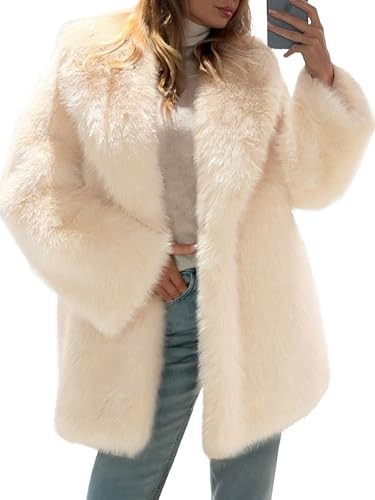 Simplee Womens Faux Fur Long Coats Fluffy Shaggy Warm Jacket Long Sleeve Lapel Furry Coats Fuzzy Winter Outerwear(Apricot,Medium) | Amazon (US)