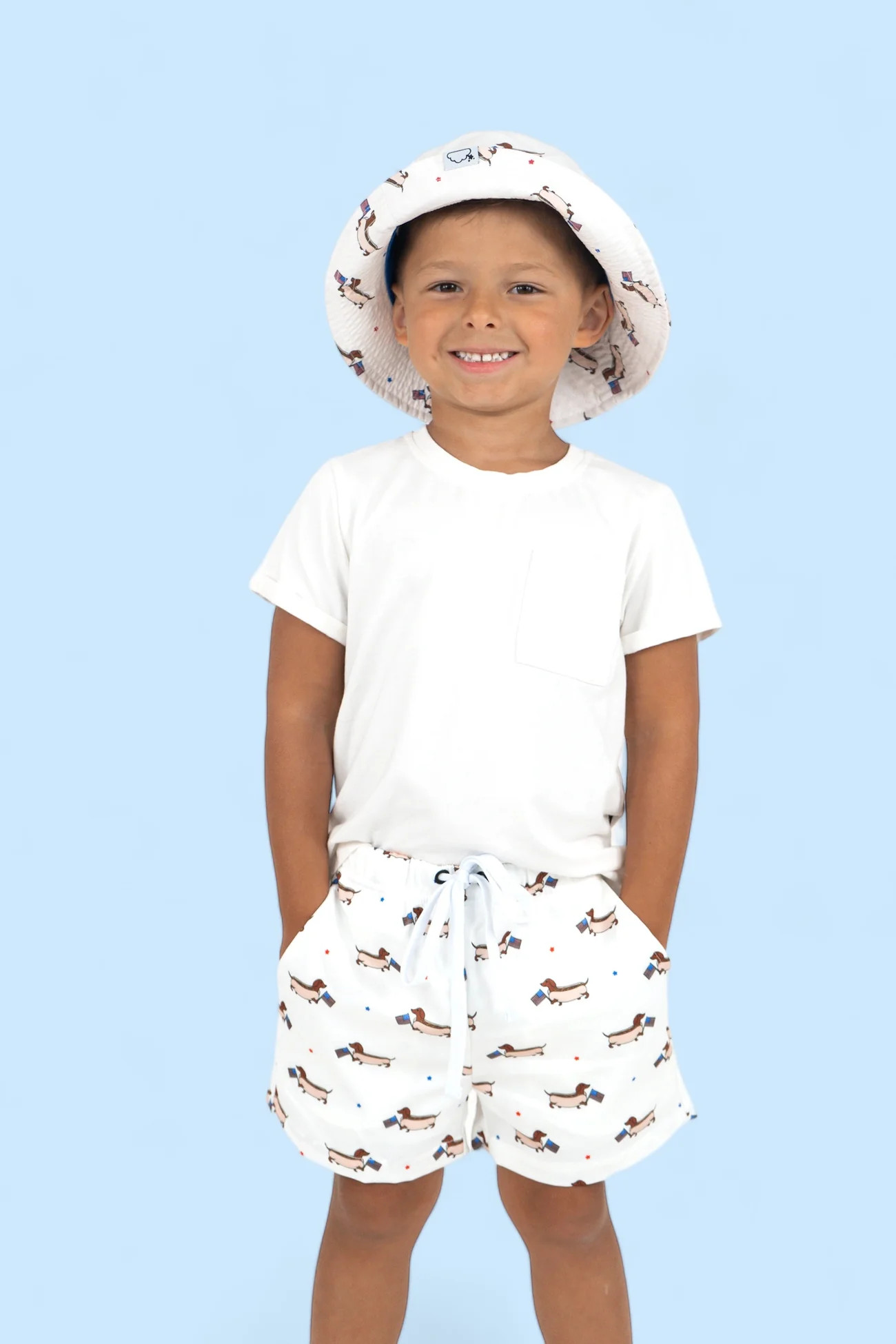 PRESTON'S AMERICAN PUPS DREAM SWIM TRUNKS | Dream Big Little Co.