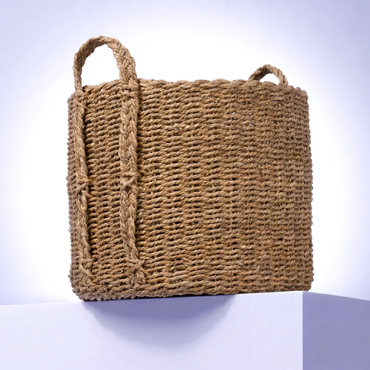 Hand-Woven Natural Bulrush Storage Basket with Braided Handles | Wayfair North America