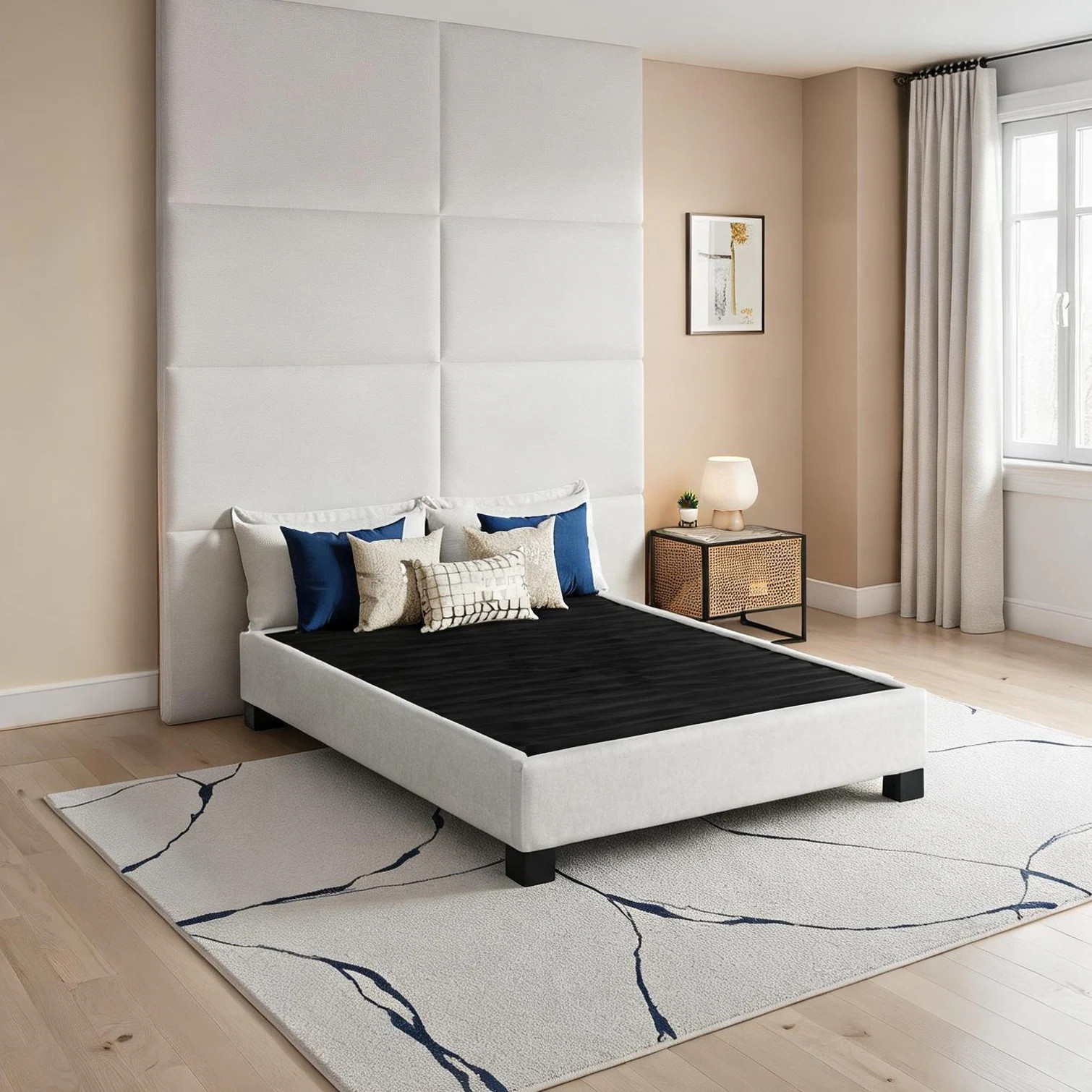 SunJet Queen Upholstered Platform Bed for Bedroom Linen Beige Polyester Low Profile No Box Spring Needed one_size | D85TPR1NIPCR | Lowe's