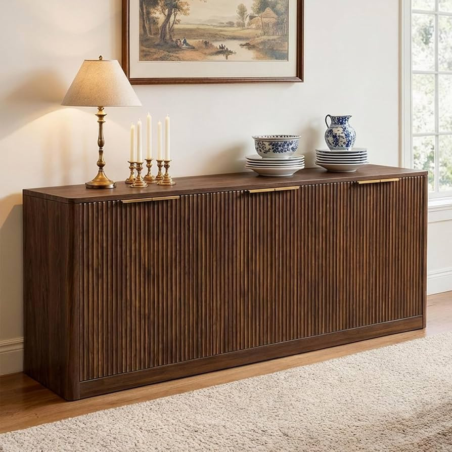 67" Fluted Buffet Cabinet Sideboard with Storage, Large Credenza with 6 Doors, 3 Adjustable Shelv... | Amazon (US)