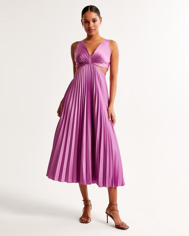 The A&F Giselle Pleated Cutout Maxi Dress | Abercrombie & Fitch (UK)