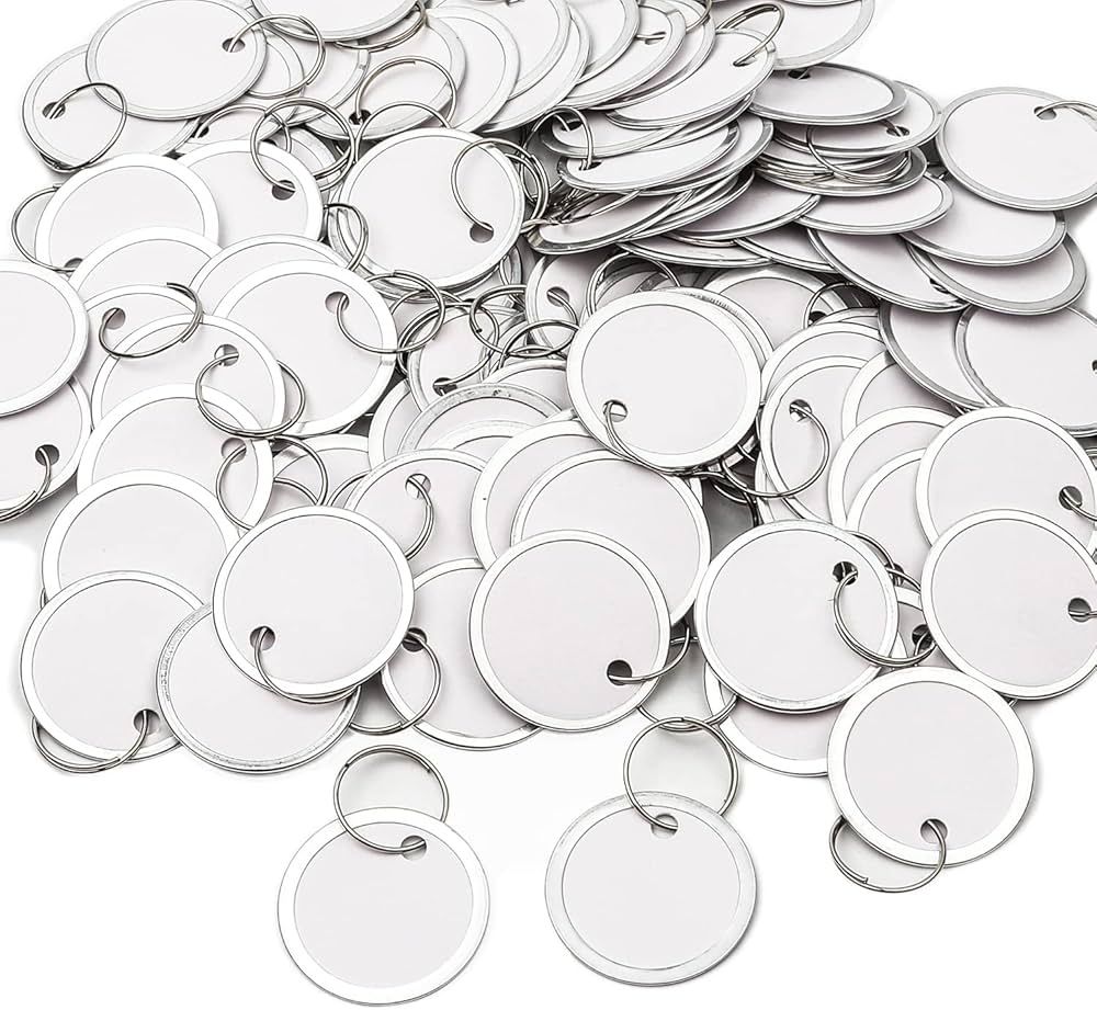 100pcs White Key Tags with Ring, 1.25inch Metal Rim Key Tags Round Paper Tags Blank Metal Tags fo... | Amazon (US)