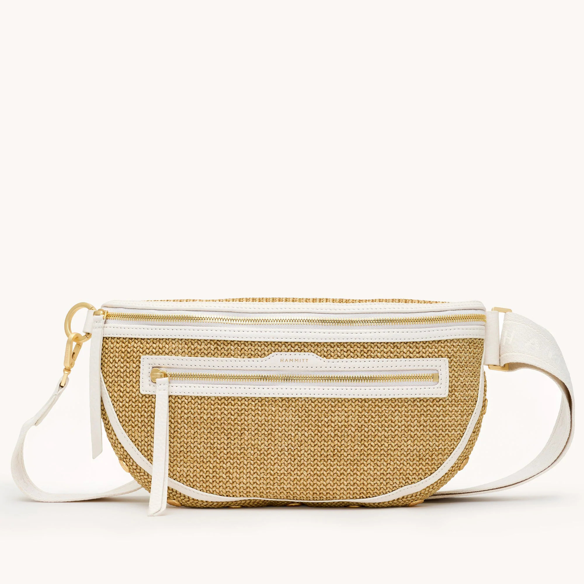 Charles Crossbody | Calla Lily White Raffia/Brushed Gold Hammered | Lrg 840220525750 | Hammitt (US)