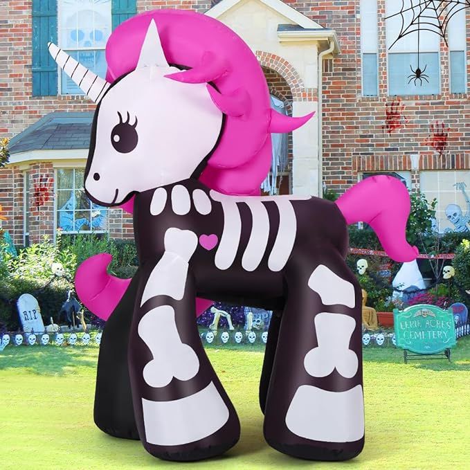 GOOSH 5.2FT Height Halloween Inflatables Decorations Outdoor Cute Skeleton Unicorn, Decor Blow Up... | Amazon (US)