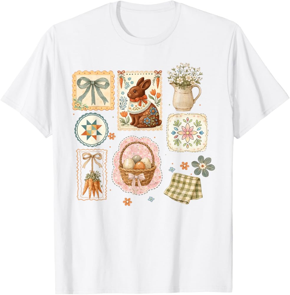 Vintage Easter Bunny Basket Flower Clipart Matching Costume T-Shirt | Amazon (US)