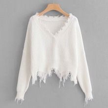 Frayed Trim Drop Shoulder Jumper | SHEIN